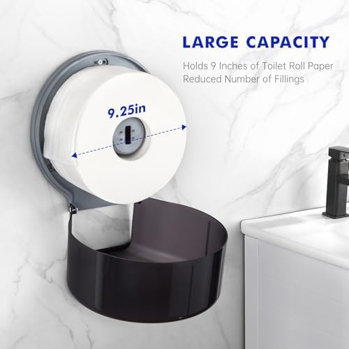 Toilet Paper Holder Wall Mount: Commercial Toilet Paper Dispenser - 9" Jumbo Toilet Paper Roll Holder for Bathroom, Black