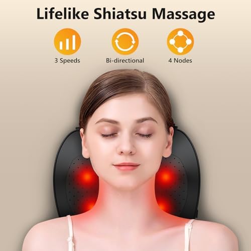 Back Massager,Back and Neck Massager with Heat,Shiatsu Deep Tissue Back Massager,Electric Massage Pillow for Shoulders,Legs,Foot,Body Muscle Relief,Neck Massager for Women/Men/Dad/Mom