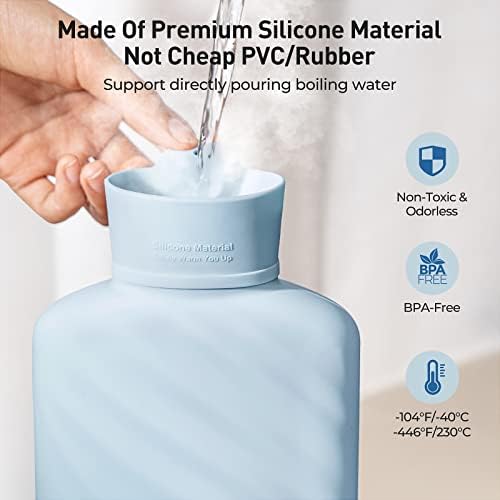 Microwaveable Silicone Hot Water Bottle with Cover(1 Liter), MEETRUE Innovative BPA-Free Silicone Hot Water Bag Hot Water Bottles for Pain Relief, Hot & Cold Therapies-Gift for Women Children Elderly