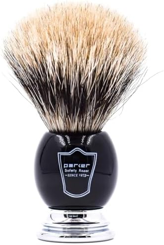 Parker 96R Men's Safety Razor Shave Set - Includes Parker Luxurious 3-Band Pure Badger Shave Brush, Deluxe Chrome Shave Stand & Parker 96R Butterfly Open Safety Razor