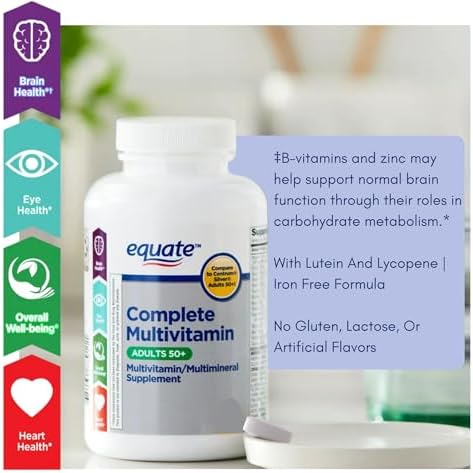 Equate Adult 50+ One Daily Complete Multivitamin Multimineral Supplement Tablets, Healthy Brain* - Compare to Centrum Silver, 125 Pills (Pack of 1)