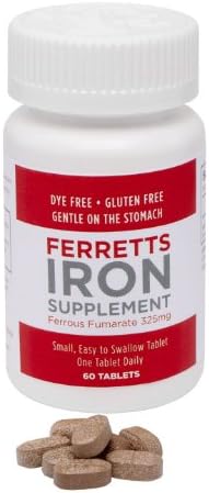 Iron Tablets 106mg (325mg Ferrous Fumarate) - 60 Day Supply of High Potency Iron Supplements for Women & Men, Easy on The Stomach Iron Supplements for Anemia, 60 Iron Pills Per Bottle