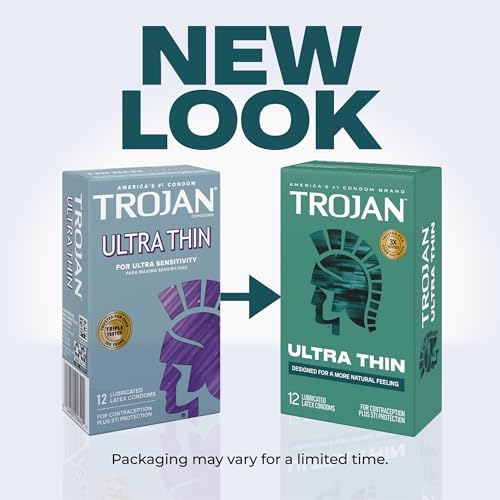 Trojan Ultra Thin Latex Lubricated Condoms for Men, Thin Condoms for a More Natural Feeling, Premium Latex to Help Reduce Risk of Pregnancy and Sexually Transmitted Infections (STIs), 12 count