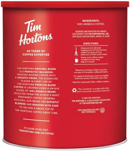 Tiim Hortons Original Blend Medium Roast Ground Coffee, 3 lb