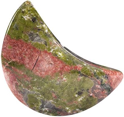 mookaitedecor Set of 5 Moon Shape Healing Crystal Pocket Palm Stones, Polished Reiki Stone for Chakra Balancing, Jewelry Making, Home Decoration, Unakite