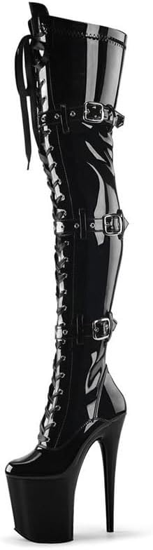denova's Women's Patent 7.9in Very High Heel Lace Up Platform Pole Dance Over-The-Knee Thigh High Boot with Zipper