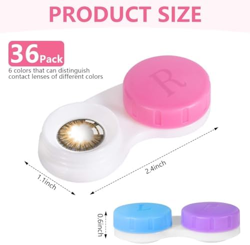 KISEER 36 Pack Colorful Cute Contact Lens Case Bulk Box Holder Container Soak Storage Kit (6 Color)
