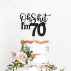 70th Birthday Cake Topper, Happy 70th Birthday Cake Decorations, 70 and Fabulous, Cheers to 70 Years, Funny 70th Birthday Party Decorations Black Glitter