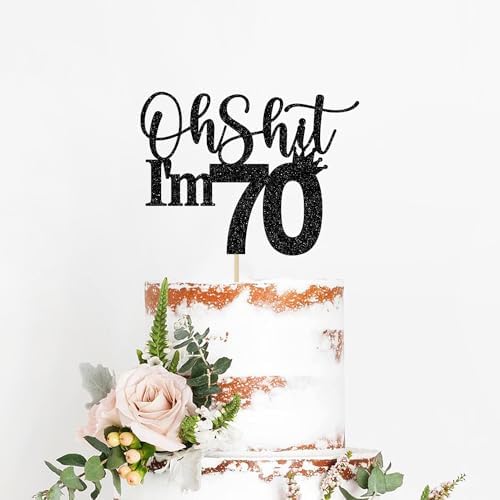 70th Birthday Cake Topper, Happy 70th Birthday Cake Decorations, 70 and Fabulous, Cheers to 70 Years, Funny 70th Birthday Party Decorations Black Glitter