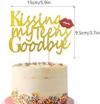 Kissing My Teens Goodbye Cake Topper, Black Glitter 20th Birthday Cake Topper, Hello 20, Cheers to 20 Years Party Cake Pick (Black)