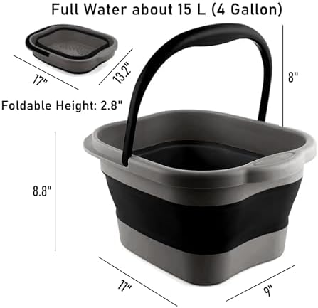 Collapsible Foot Tub Feet Soaking Spa Bath with Massager Acupoints for Circulation, Plastic Inflatable Feet Soak Basin Foldable Foot Soaker Bucket Footbath Bowl Tools for Men Adults, Black