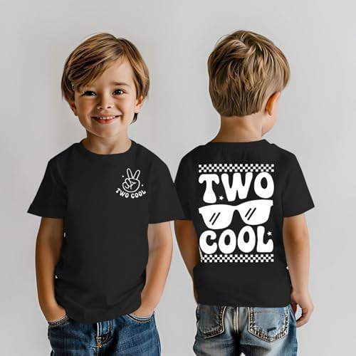 GLIGLITTR Two Cool Birthday Shirt 2nd Birthday Boy Tshirt 2 Year Old Toddler Boys Second Bday Party Short Sleeve Outfits Tops