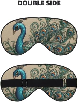 Peacock Pattern Eyes Sleep Mask Adjustable Strap Sleeping Eye Mask Light Blocking Blindfold Eye Sleep Shade Cover Bedtime Blackout Eyeshade for Yoga Nap Travel