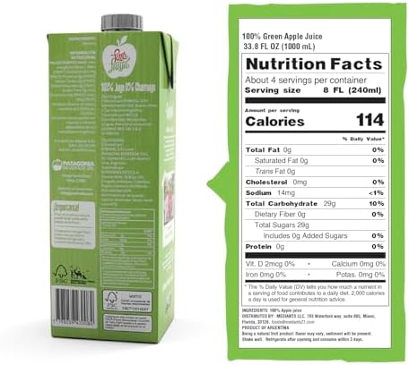 Pura Frutta - Green Apple Juice - 33.8 fl oz (1L) Juice Boxes, 8-Pack Box - 100% Natural & Cold-Pressed, Not From Concentrate (NFC), No Sugar Added - Patagonia Apple - Crisp & Refreshing Taste