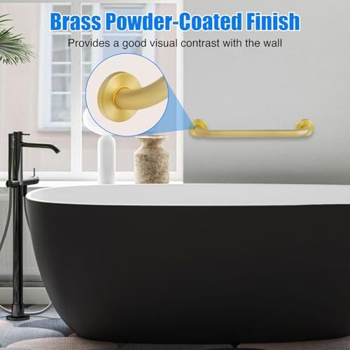 ROTHLEY 18 Inch Grab Bar for Bathtubs and Showers: Stainless Steel Shower Grab Bar Wall Mounted Shower Handle with Concealed Screws Anti Slip Saft Handle for Elderly Seniors (Brass)