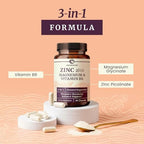 Zinc and Magnesium Supplement with Vitamin B6 | Women’s Hormone Balance, Menstrual Cycle & Immune Support | High Absorption Chelated Magnesium Glycinate with Zinc Picolinate and VIT B6 | 60 Ct