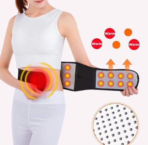 Self Heating Back Waist Brace Magnetic Heated Lumbar Back Support Belt Adjustable Warm Waist Lower Back Lumbar Heating Pad Support Brace for Pain Relief Men Women Heating Back Waist Belt