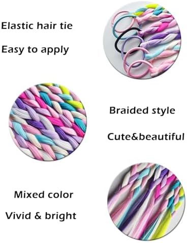 6-Pack Colorful Braided Hair Extensions – Elastic Tie-On Synthetic Braids – Fun and Easy Hairpieces – Cute Ponytail Accessories for Daily Wear, Parties & Gifts