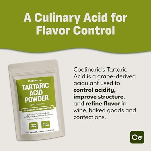 Coolinario Tartaric Acid Powder (1 LB) Natural Acidulant for Wine, Baking & Candy | Enhances Flavor & Adjusts Acidity | Ideal for Cream of Tartar, Confections & pH Balancing | Food Grade