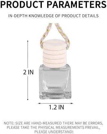 5PCS Hanging Car Air Freshener, Auto Interior Decoration 8 ml Oil Diffuser Perfume Aromatherapy Pendant Empty Glass Bottle, Fragrance Ornament with Vent Clip Wooden Cap and Rope (Square)
