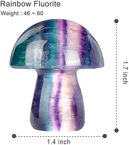 Mini Mushrooms Crystal Mushroom Sculpture Decor Gifts Cute Home Decor Living Room Decorations Fairy Garden Accessories 2Pcs 1.7" Rainbow Fluorite