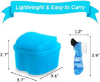 Keedolla Denture Cup Orthodontic Retainer Case, Denture Bath Box Dental Mouthguard Case Cleaning with Brush, Strainer Basket and Lid Waterproof - Blue