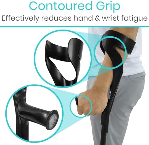 Vive Forearm Crutches (Pair) - Adjustable, Lightweight Arm Crutches Forearm for Adults - Ergonomic Arm Crutch Cuff and Comfortable Handles - Heavy Duty Crutches Non Slip Skid Replaceable Rubber Tips