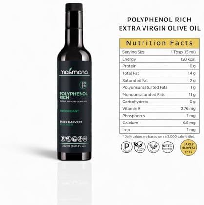 Masmana High-Polyphenol Extra Virgin Olive Oil – Early Harvest & Cold Pressed, Polyphenol-Rich EVOO from Ancient Mesopotamian Kilis Olive Groves, Premium 100% Pure Olive Oil, 250 mL (8.45 fl)