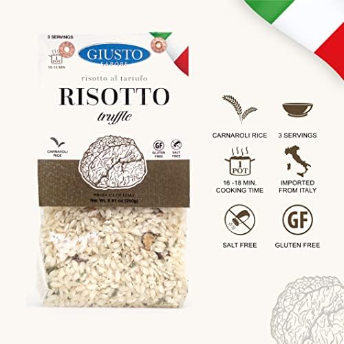 Giusto Sapore Italian Risotto - Truffle - All Natural Gluten Free, No Added Salt - Premium Gourmet 3-4 Serving Size, 8.81 oz - Imported from Italy and Family Owned