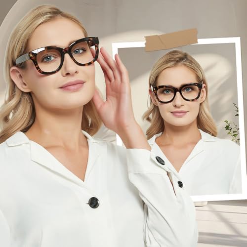 JiSoo Oversized Reading Glasses for Women Men, Stylish Designer Readers Women with Large Frame