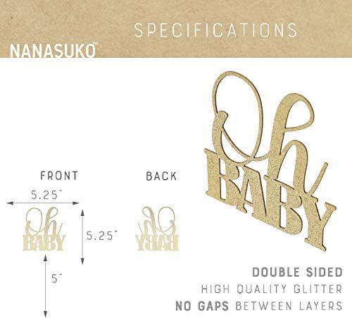 Baby Shower Cake Topper - Oh BABY - Double Sided Gold Glitter - Premium Quality Made in USA