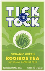 TICK TOCK TEAS Naturally Caffeine Free Red Bush Herbal Green Tea, 40 Count, Organic Rooibos Green Tea, 2.5 Oz