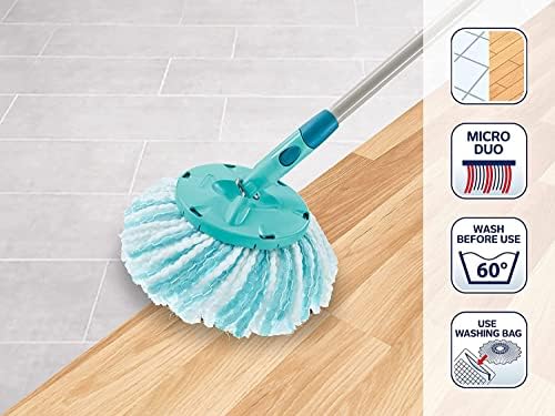 Leifheit Replacement Mop Head Clean Twist Disc Mop x 2 Pack – Dual Fibre System for Deep Cleaning & Maximum Absorption – Compatible with Clean Twist Systems – Set of 2 – White/Turquoise