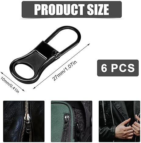 6pcs Detachable Zipper Pulls - Zipper Repair Kit for Jacket, Pants, Coat, Shoes, Suitcase, Backpack (Dark Grey)