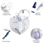 Urinary Drainage Bag with Anti-Reflux Chamber, Bedside Drainage Bag 2000 mL with 48" Drainage Tube, Hook Hanger and Clips, Urine Bag with Metals Buckle for Home and Hospitals, 5 Pack