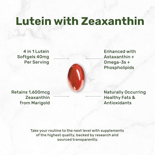 Lutein and Zeaxanthin Supplements, 40mg Per Serving, 300 Softgels – Plus Astaxanthin, Omega-3s, & Phospholipids – Non-GMO