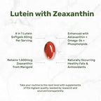 Lutein and Zeaxanthin Supplements, 40mg Per Serving, 300 Softgels – Plus Astaxanthin, Omega-3s, & Phospholipids – Non-GMO