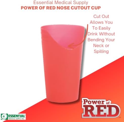 Essential Medical Supply Power of Red Adaptive Reusable Nose Cut Out Cup for Easier Drinking - Nosey Style Cup for Seniors and Adults - 2 Cups Included