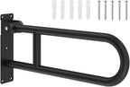 U-Shaped Polished Foldable Toilet Grab Bar,Matte Black Flip-Up Bathroom Handrail for Elderly Handicap Pregnant,Wall Mounted Barrier-Free Folding Shower Assist Aid (Black 60cm)