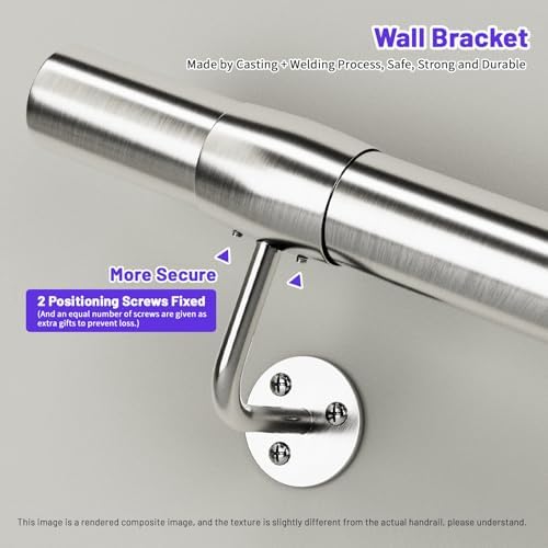 4 Ft Industrial Metal Stairs Handrail Kit, Sturdy Wall Mount 304 Stainless Steel Hand Rail, Indoor Outdoor Stair Railing Wood Concrete Brick Wall,1.65 in Round Pipe Grab Bar, Silver