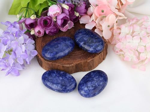 LAIDANLA Sodalite 2.4" Large Palm Stone Healing Crystals Natural Gemstones Calming Effects Energy Balancing Reiki Polished Worry Stone Cleansing Protection Anxiety Stress Relief Therapy 1PC