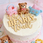 "We Can Bearly Wait" Baby Shower Cake Topper, Gold Acrylic Bear Theme Party Cake Topper, Welcome Baby,Pregnancy Announcement,Baby to Be for Baby Shower Party Supplies,Gender Reveal Photo Props