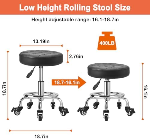 JOSTZHXIN Low Height Roller Stool Height Adjustable, Mechanic Stool Low Rolling Chair, Footstool Modern Roller Seat for Salon SPA Home Office Garage Shop (Style 3)