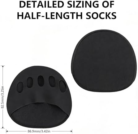 Metatarsal Pads, Ball of Foot Cushion Pads, 2 Pairs, Breathable Five-Toe Half Socks, Anti-Odor Forefoot Support for Women & Men, Fits Heels Sneakers Flats(Black)