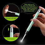 4 Pack Ear Wax Removal Tool Kit with Light, Ear Pick Ear Cleaning Tools Set for Kids and Adults, Ear Picks Digger & Tweezers & Spiral Spring Ear Spoon with Storage Box (Green)