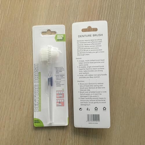 KOMBIUDA 2Pcs Transparent Double Sided Brush Gentle False Cleaner for Oral Care Non Slip Handle for Easy Control for Retainers and Dentures