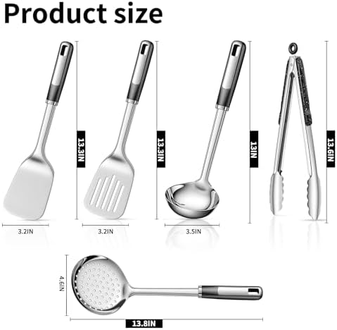 Stainless Cooking Utensils,Heavy-Duty Thickened Cooking Utensils,Kitchen Tools Include Solid & Slotted Spatula,Soup Ladle,Egg Whisk,Tongs,Skimmers