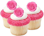 Small Ready to Use Hand-Crafted Premium Royal Icing Contoured Cupcake Topper Cake Decoration Roses (Hot Pink)