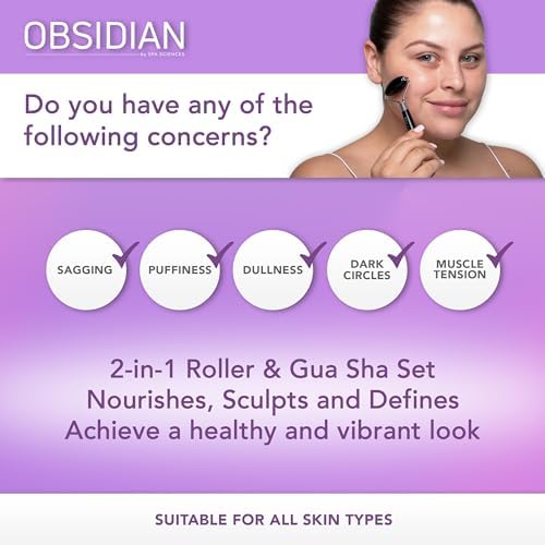 SPA SCIENCES - Obsidian Roller & Gua Sha - Black Obsidian Stone Contouring Set