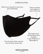KARIZMA Face Wardrobe Cloth Face Mask for Women Pack. 6 Buttery Soft Black Face Masks Washable Fabric with Adjustable Ear Loops. Face Mask Reusable and Stretchy. Comfortable and Fresh Facemask